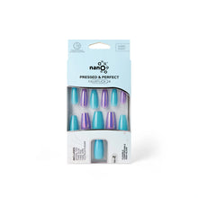 Load image into Gallery viewer, Nano® Mirror Chrome & Aqua Blue Pressed on Nails - 24pcs with Glue | Instant Gel-Like Shine, Dual-Tone Chrome Blue Fake Nails Set