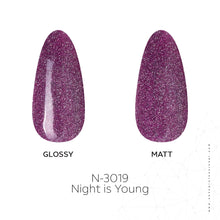 Load image into Gallery viewer, N3019 – Night is Young Gel Polish – 15ml | Long-Lasting, High Gloss Purple Glitter Nail Polish Gel