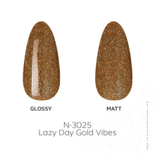 Load image into Gallery viewer, N3025 – Lazy Day Gold Vibes Gel Polish – 15ml | Long-Lasting, High Gloss Golden Glitter Nail Polish Gel