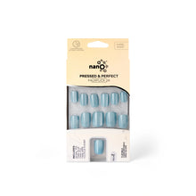 Load image into Gallery viewer, Nano® Glacier Cat Gleam Pressed on Nails - 24pcs with Glue | Instant Gel-Like Shine, Icy Blue Chrome Fake Nails Set